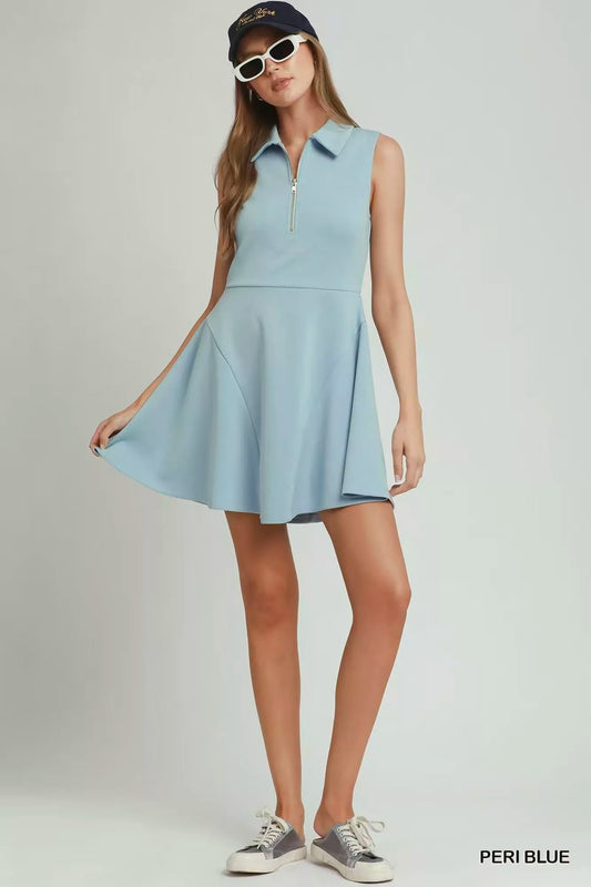 umgee collared quarter Umgee Collared Quarter Zip Tennis Dress PERI BLUE (dress) - shop at us.meeeshop