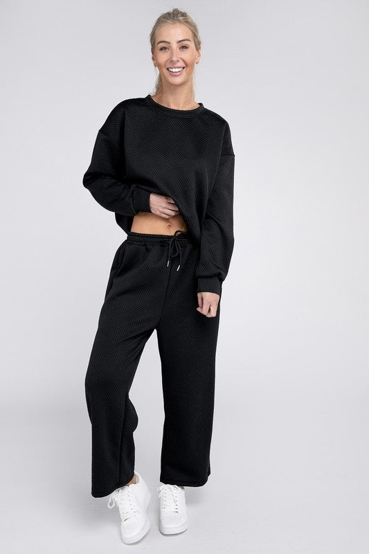 Textured Fabric Top and Pants Casual Set | us.meeeshop