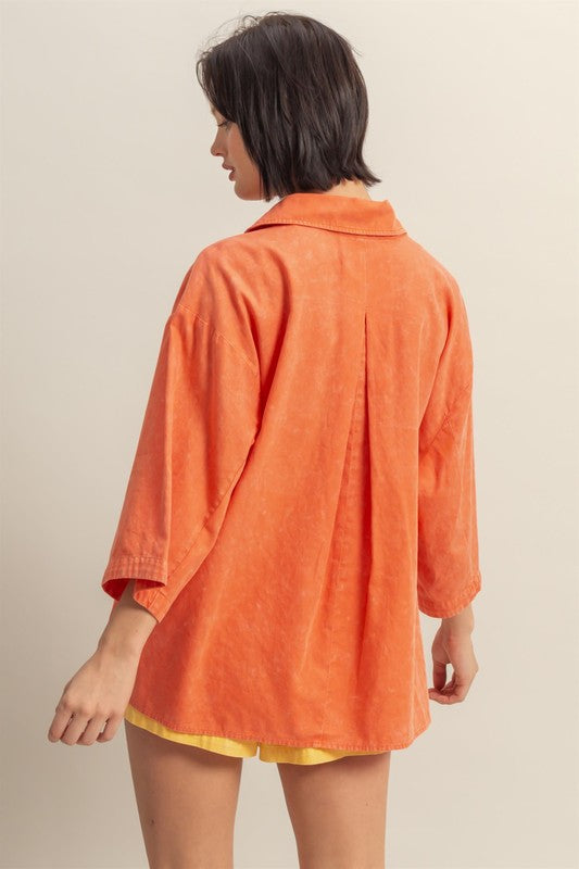 HYFVE Button Down Collared Neck Relaxed Fit Shirt in Orange - us.meeeshop