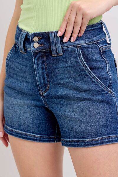 Judy Blue Double Button Waistband Denim Shorts Plus Size - us.meeeshop