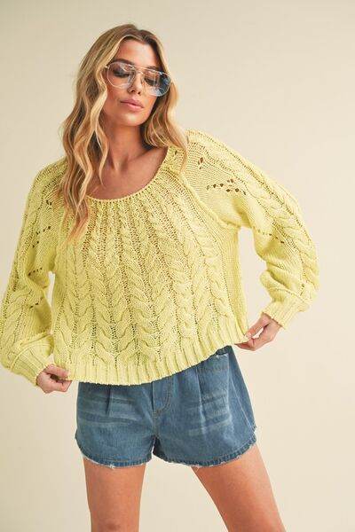 Aemi + Co Cable-Knit Openwork Round Neck Sweater - us.meeeshop