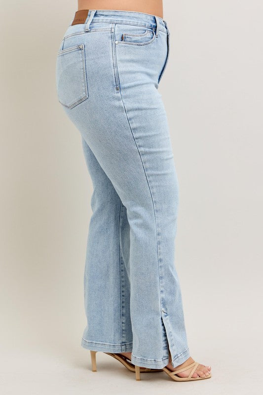 Judy Blue Full Size Tummy Control Vintage Wash Side Slit Slim Boot Jeans Plus Size - us.meeeshop