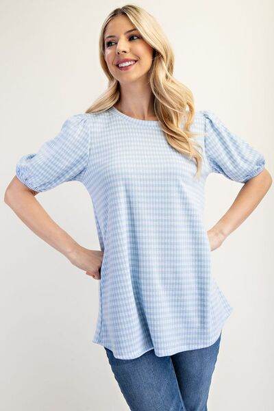 Celeste Gingham Print Top With Puff Sleeves Plus Size - us.meeeshop