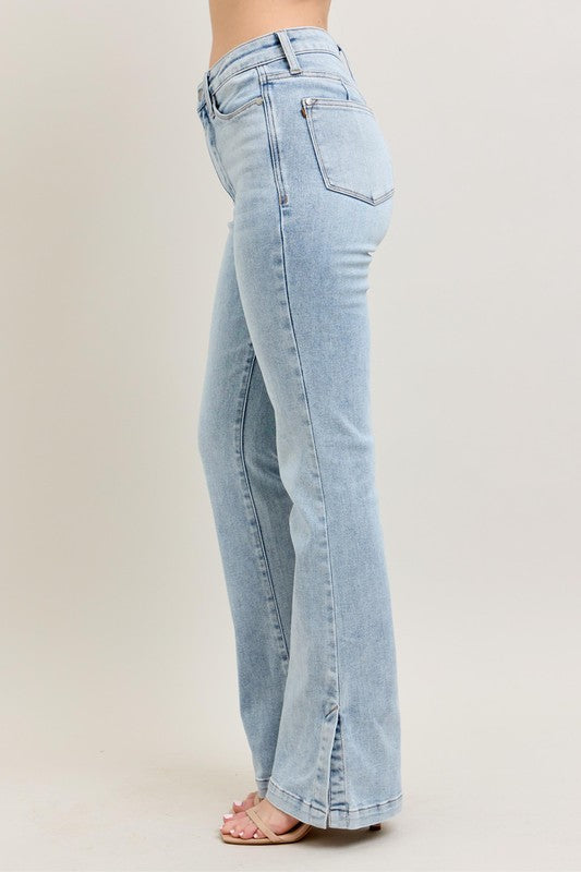 Judy Blue Full Size Tummy Control Vintage Wash Side Slit Slim Boot Jeans Plus Size - us.meeeshop