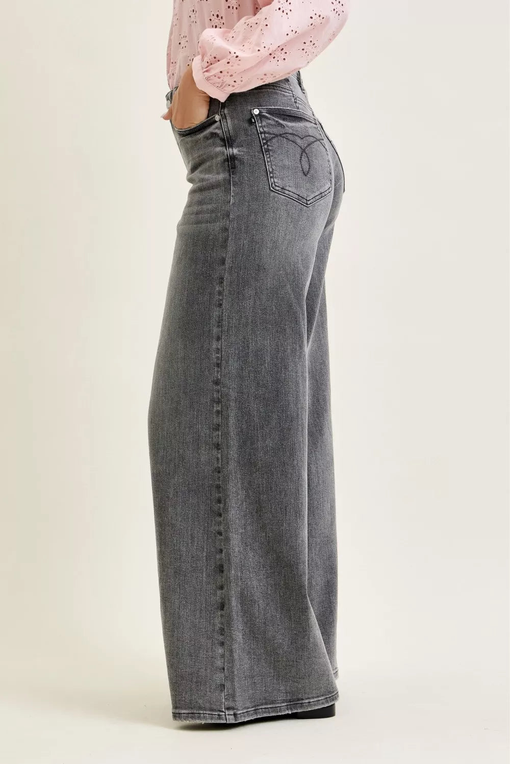 judy blue mid Judy Blue Mid Rise Palazzo Split Back Yoke view 4 (piece) - shop at us.meeeshop