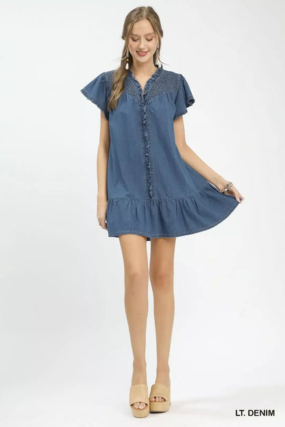 umgee ruffled washed Umgee Ruffled Washed Denim Dress view 4 (dress) - shop at us.meeeshop