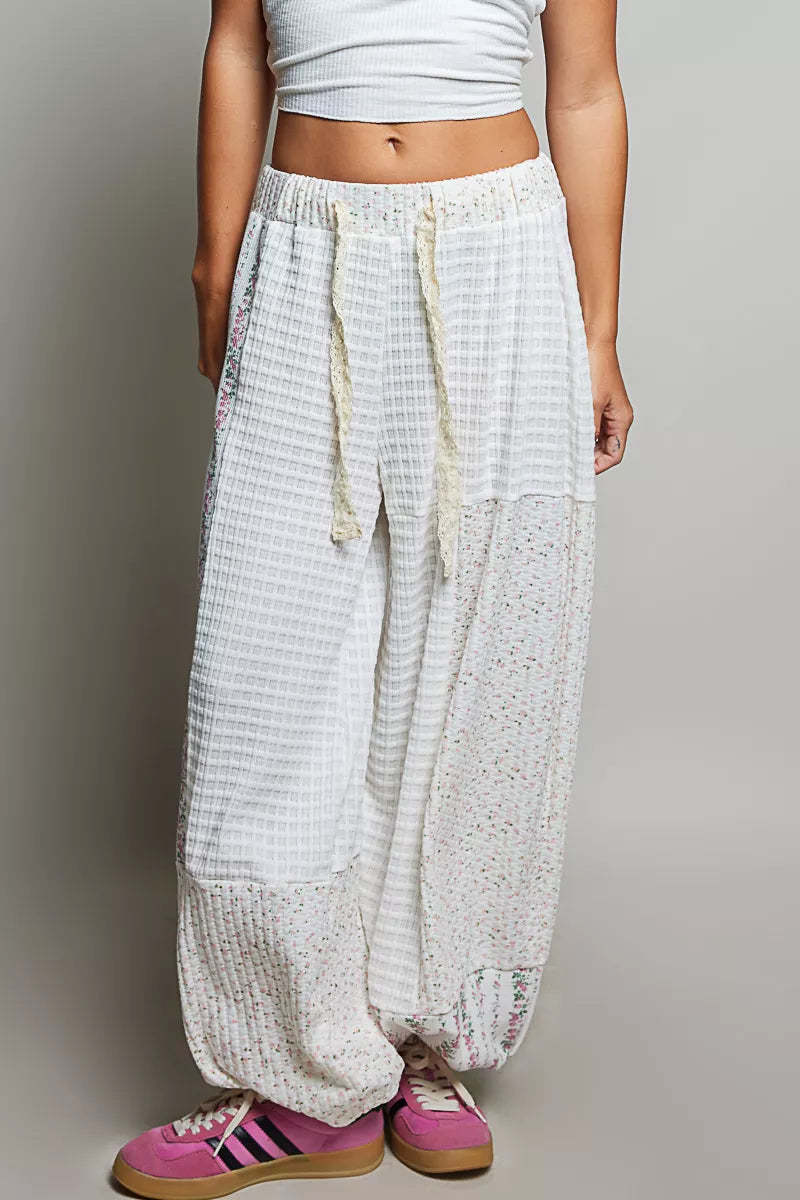 pol patchwork mixed Pol Patchwork Mixed Knit Wide Leg Pants IVORY MULTI (bottom) - shop at us.meeeshop