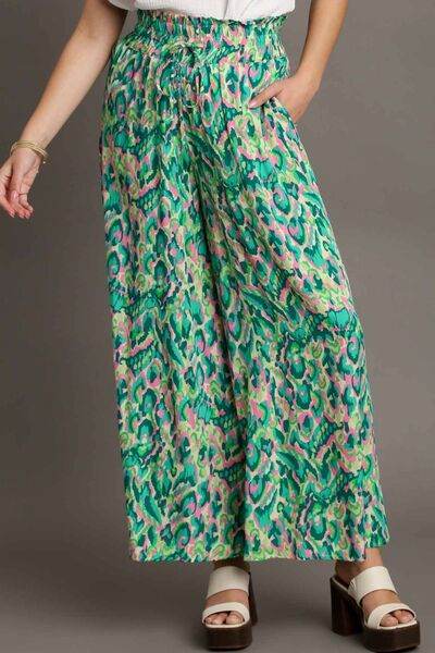 Umgee Mixed Print High Waist Wide Leg Pants Plus Size - us.meeeshop