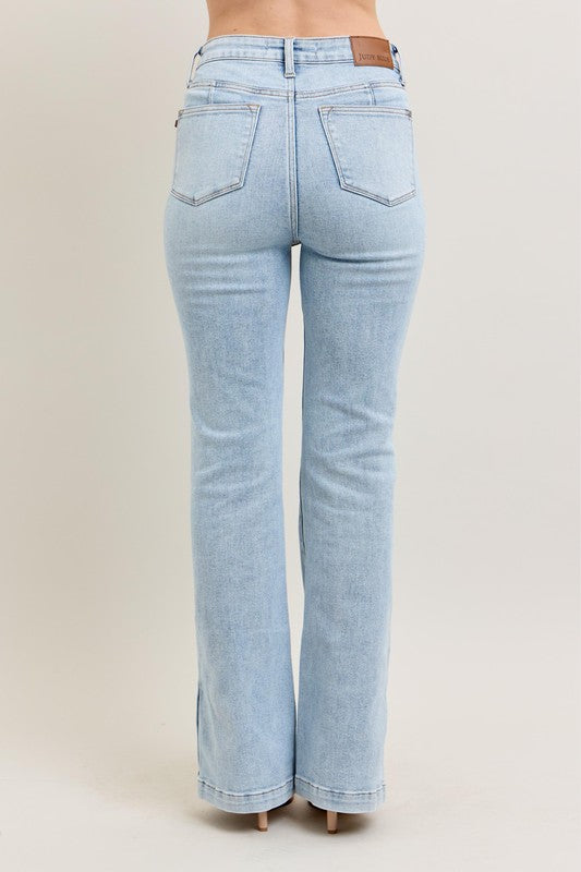 Judy Blue Full Size Tummy Control Vintage Wash Side Slit Slim Boot Jeans Plus Size - us.meeeshop