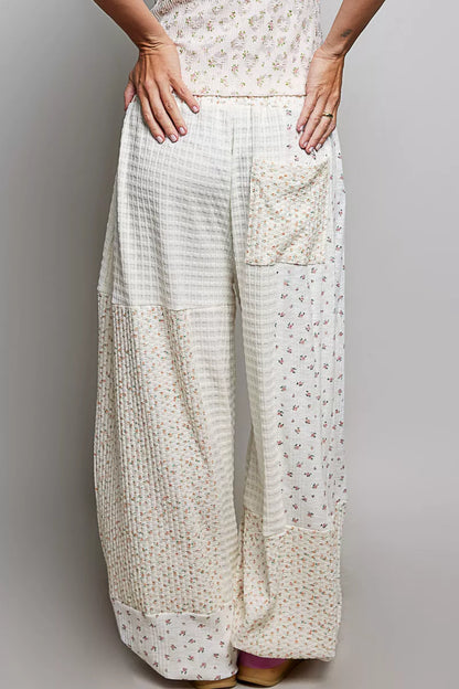 pol patchwork mixed Pol Patchwork Mixed Knit Wide Leg Pants view 3 (bottom) - shop at us.meeeshop