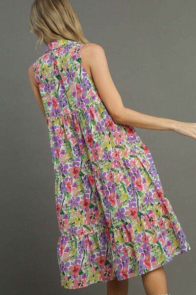 Umgee High-Low Hem Floral Sleeveless Tiered Dress Plus Size - us.meeeshop