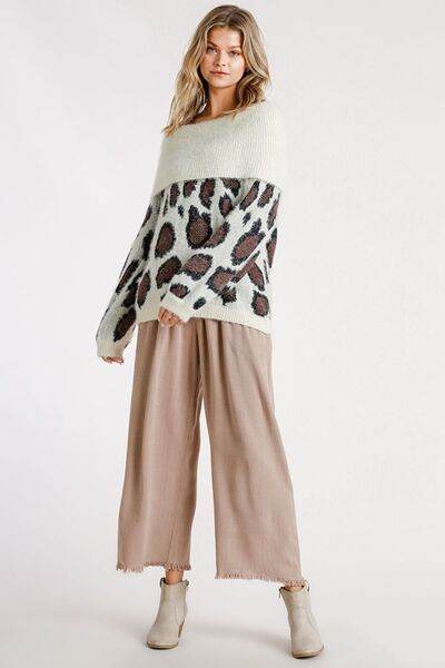 Umgee Leopard Off-Shoulder Long Sleeve Sweater Plus Size - us.meeeshop