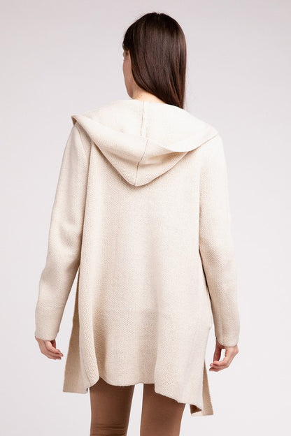ZENANA Hooded Open Front Sweater Cardigan | us.meeeshop