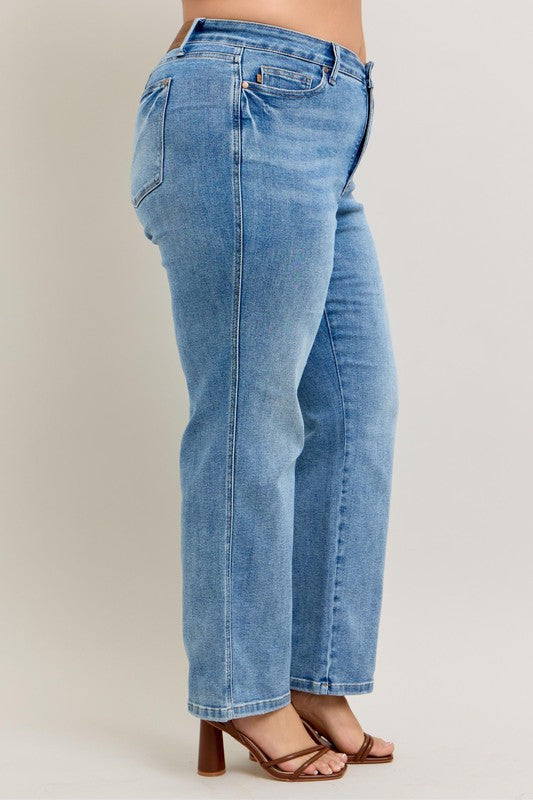 Judy Blue Full Size Tummy Control Vintage Wash Straight Jeans Plus Size - us.meeeshop