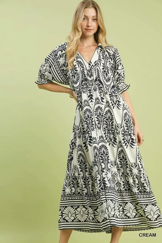 Umgee Two Tone Border Print Midi Dress (women's dresses) - shop at us.meeeshop