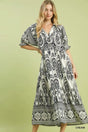 Umgee Two tone Border Print Midi Dress
