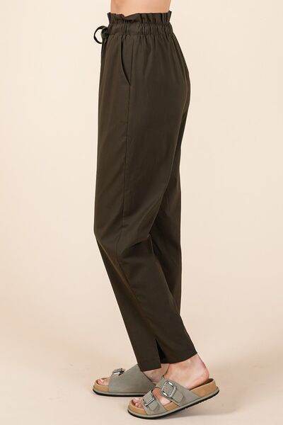 Mittoshop Paperbag Waist Tapered Straight Pants - us.meeeshop