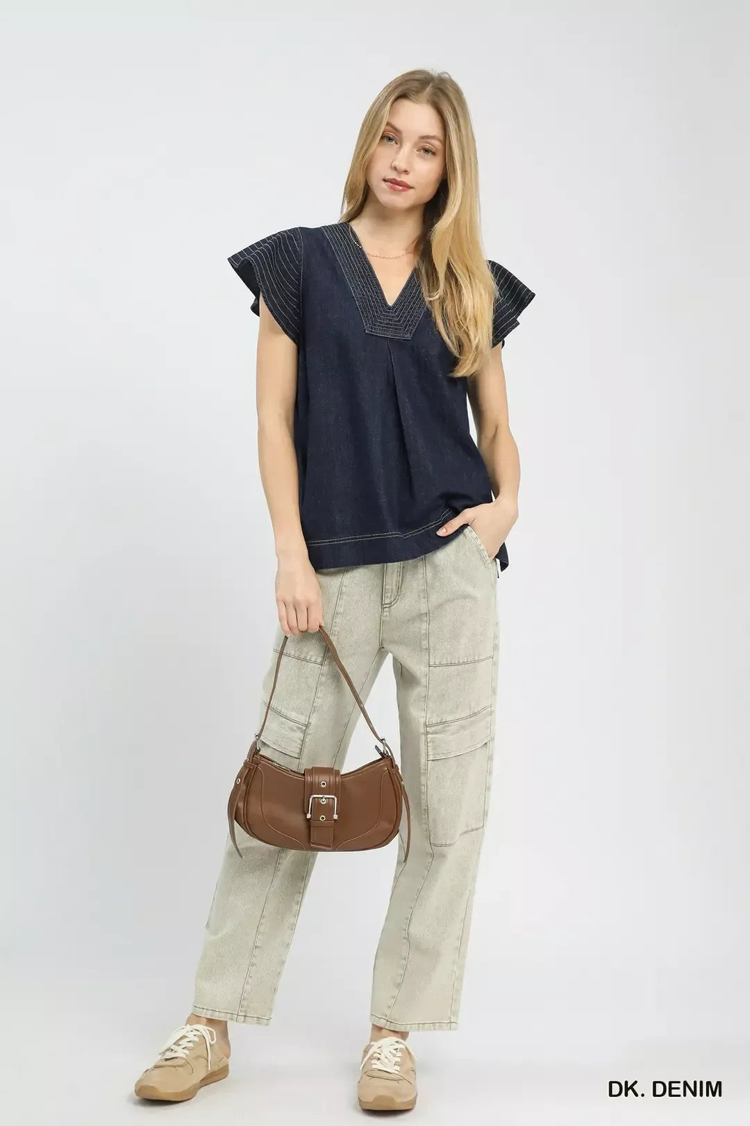 umgee cap sleeve Umgee Cap Sleeve Denim Top view 5 (top) - shop at us.meeeshop