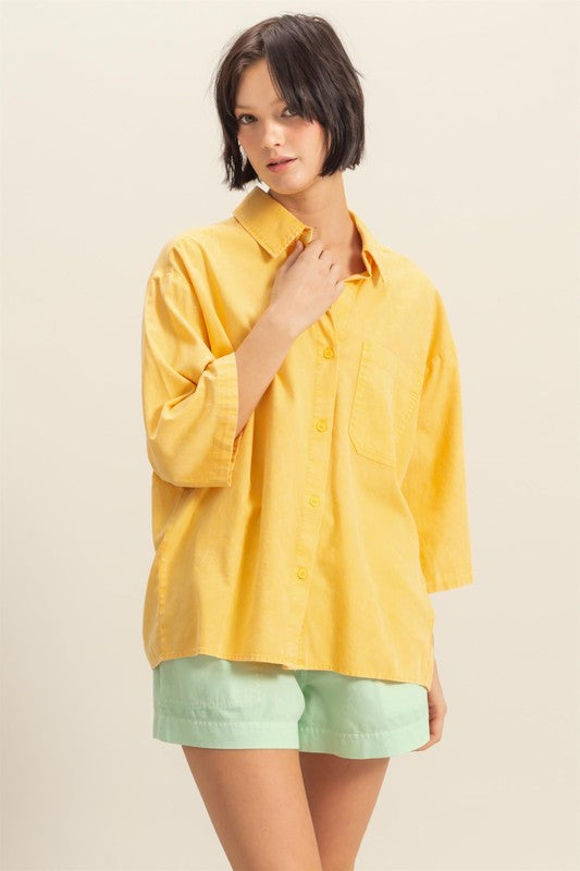 HYFVE Button Down Collared Neck Relaxed Fit Shirt in Sunflower - us.meeeshop