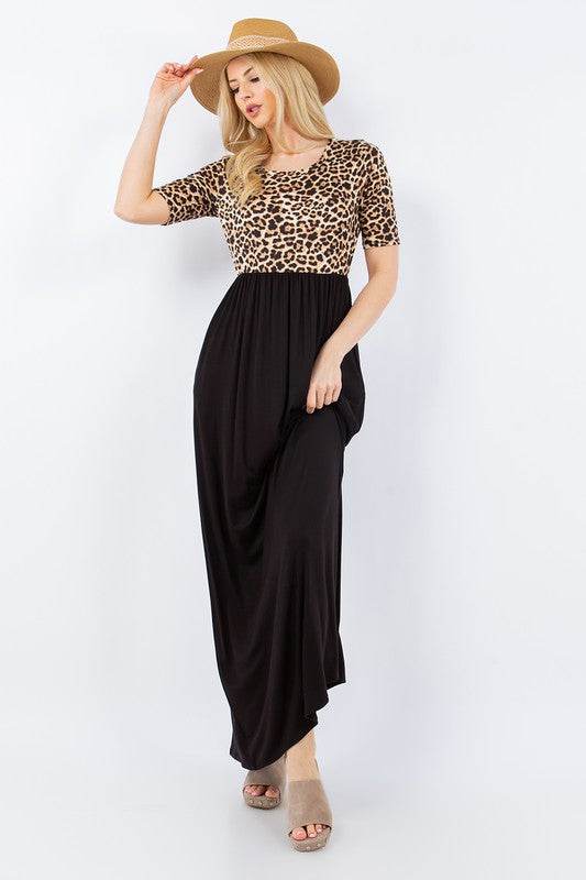 Celeste | Leopard Round Neck Maxi Dress with Pockets Plus Size - us.meeeshop