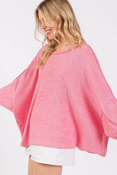 SAGE + FIG Round Neck Batwing Sleeve Oversize Top - us.meeeshop