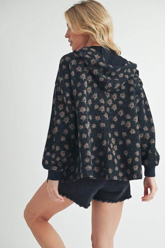 Aemi + Co Floral Button Up Hooded Jacket - us.meeeshop