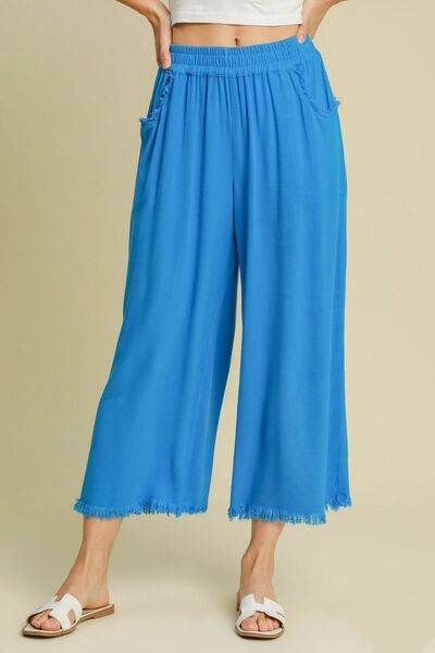 Umgee | Linen Blend Elastic Waistband Wide Leg Pants Plus Size - us.meeeshop