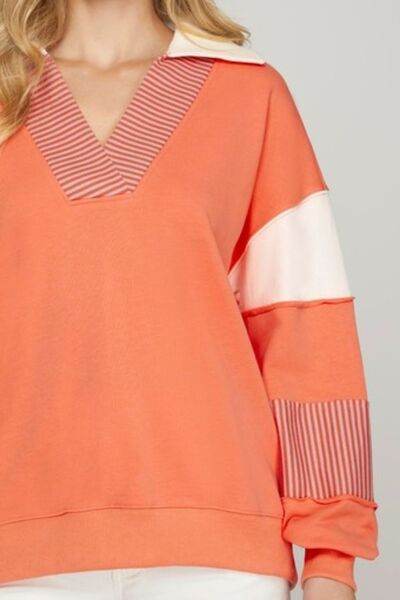 She + Sky Color Block Sleeve Johnny Collar French Terry Sweatshirt Plus Size - us.meeeshop