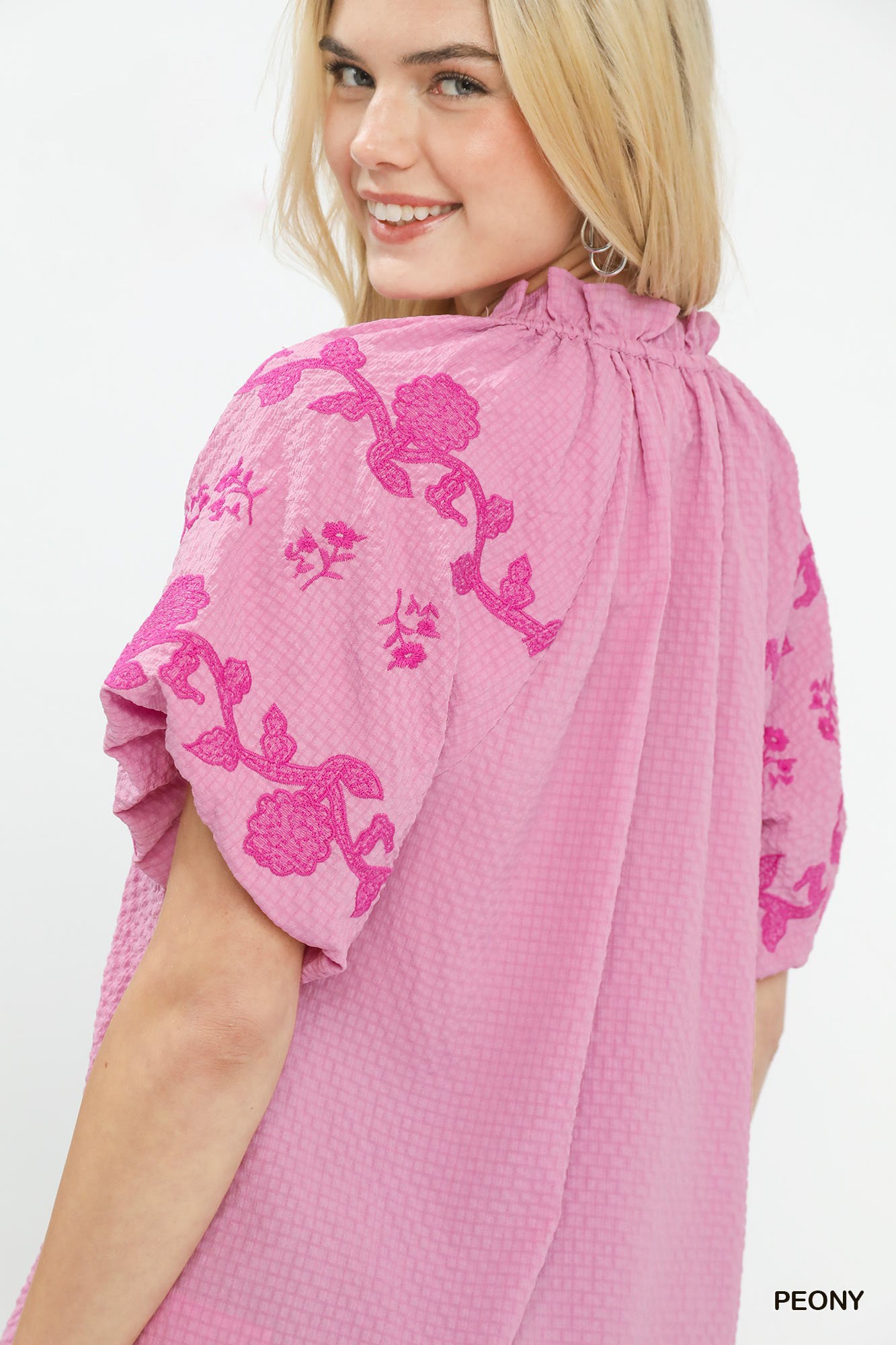 umgee embroidered textured Umgee Embroidered Textured Flutter Sleeve Top view 4 (top) - shop at us.meeeshop