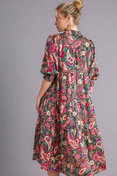 Umgee Paisley Print Satin Tiered Midi Dress Plus Size - us.meeeshop