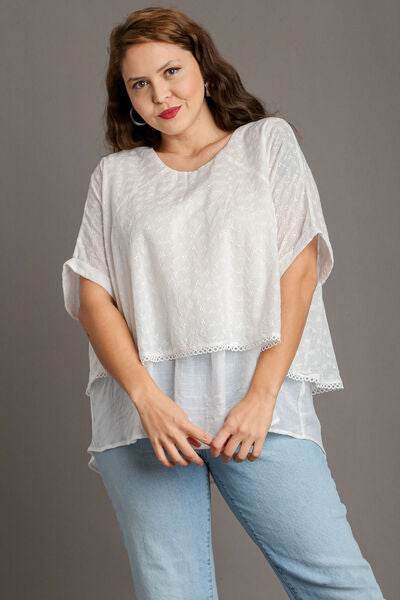 Umgee Eyelet Layered Short Sleeve Blouse Plus Size - us.meeeshop