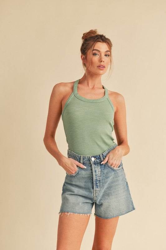 Aemi + Co Scoop Neck Ribbed Tank in Sage - us.meeeshop