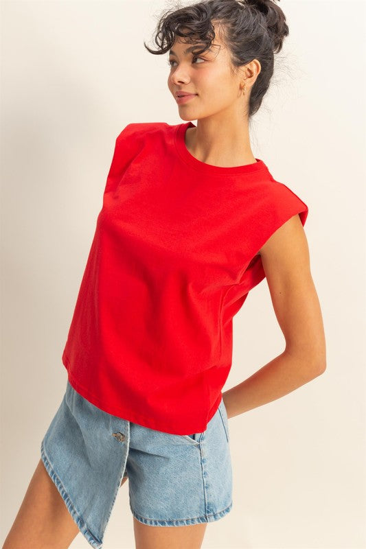 HYFVE Round Neck Shoulder Pad Sleeveless Top - us.meeeshop