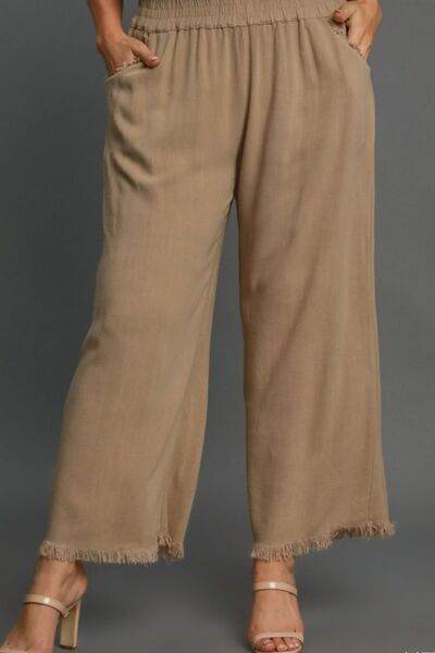 Umgee | Linen Blend Elastic Waistband Wide Leg Pants Plus Size - us.meeeshop