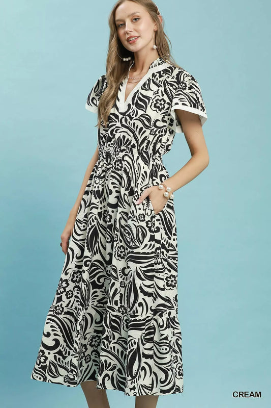umgee paisley print Umgee Paisley Print Midi Dress with Side Pockets view 2 (dress) - shop at us.meeeshop
