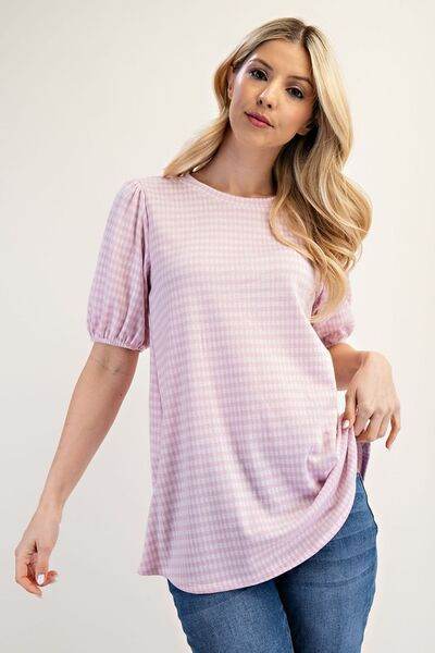 Celeste Gingham Print Top With Puff Sleeves Plus Size - us.meeeshop