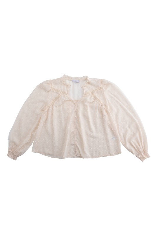Lilou Swiss dot chiffon blouse with ruffled neck | us.meeeshop