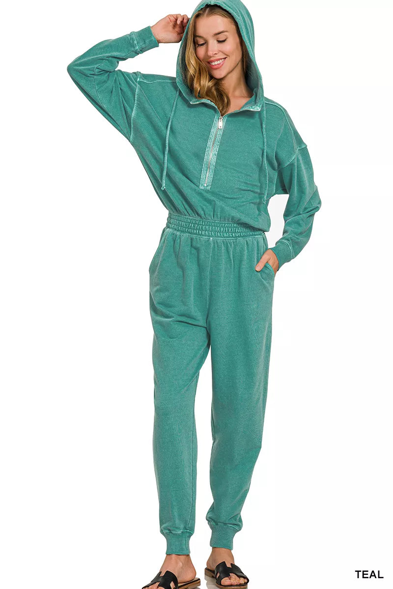 zenana enzyme washed Zenana Enzyme Washed French Terry Jumpsuit view 2 (one-piece) - shop at us.meeeshop