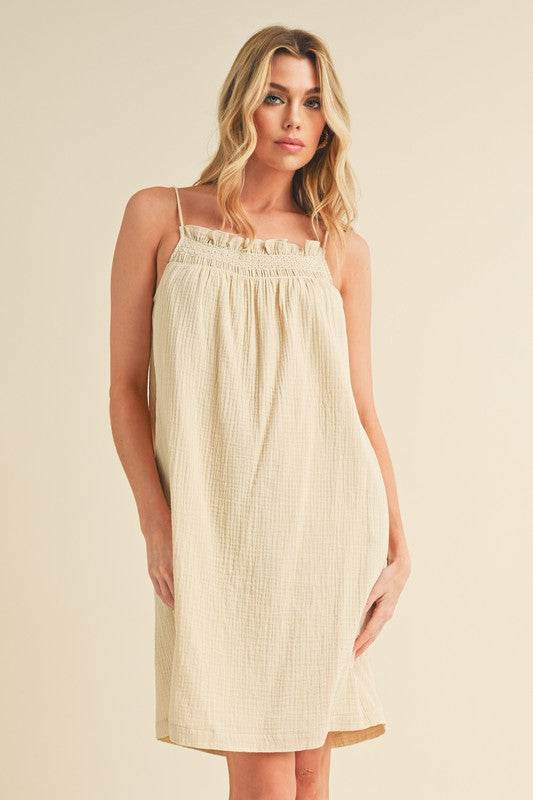 Aemi + Co Embroidered Trim Gauze Square Neck Mini Cami Dress - us.meeeshop