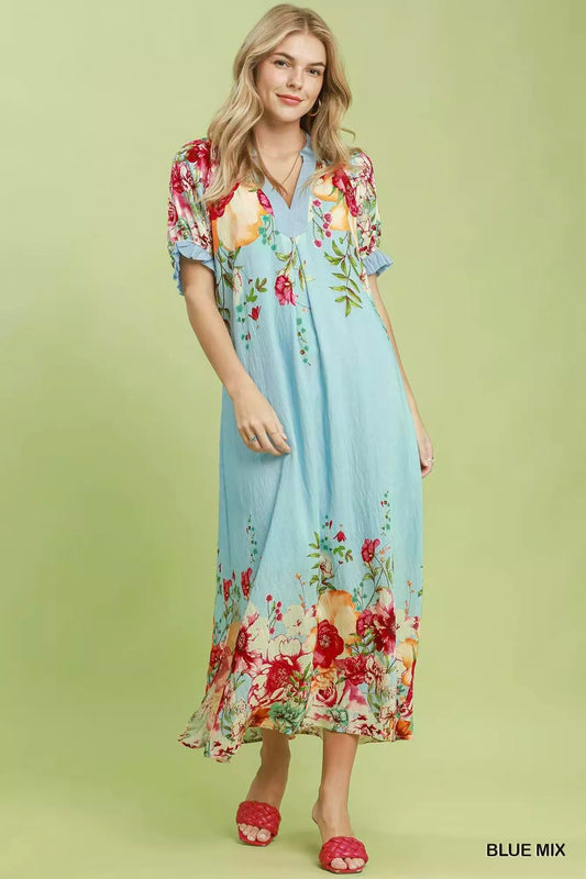 umgee mix floral Umgee Mix Floral Border Print Midi Dress view 2 (dress) - shop at us.meeeshop