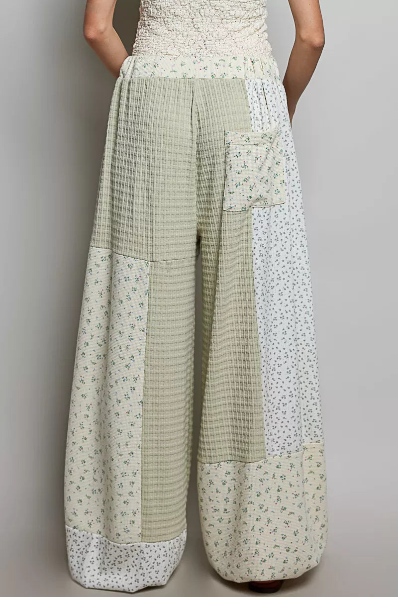 pol patchwork mixed POL Patchwork Mixed Knit Wide Leg Pants view 3 (bottom) - shop at us.meeeshop