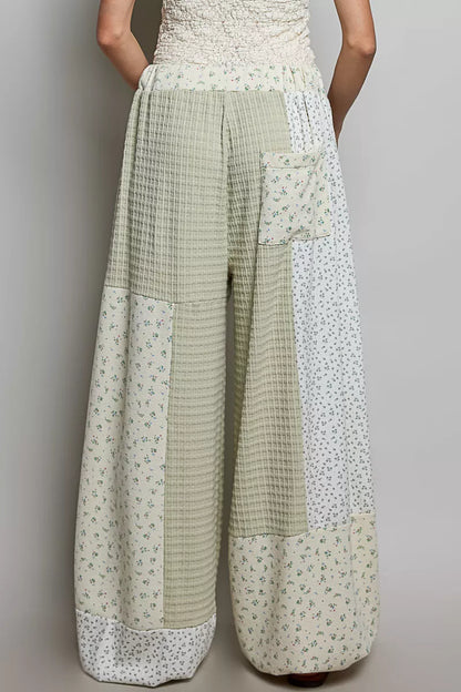 pol patchwork mixed POL Patchwork Mixed Knit Wide Leg Pants view 3 (bottom) - shop at us.meeeshop
