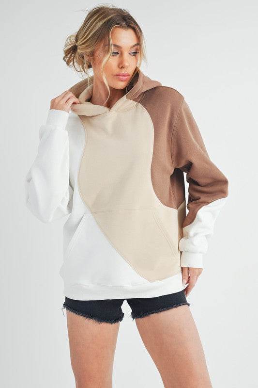 Aemi + Co Color Block Hoodie with Kangaroo Pocket - us.meeeshop