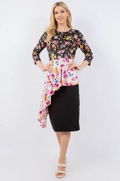 Celeste Floral Asymmetrical Hemline Round Neck Top - us.meeeshop