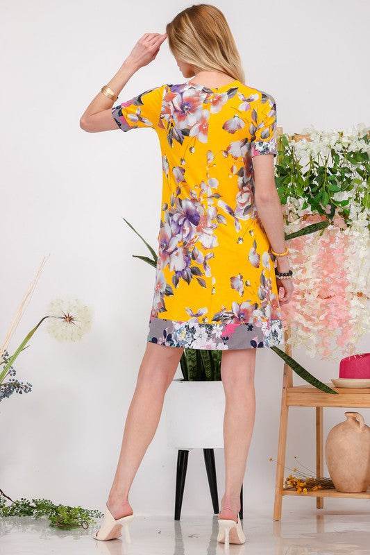 Celeste | Floral Short Sleeve Mini Dress with Pockets Plus Size - us.meeeshop