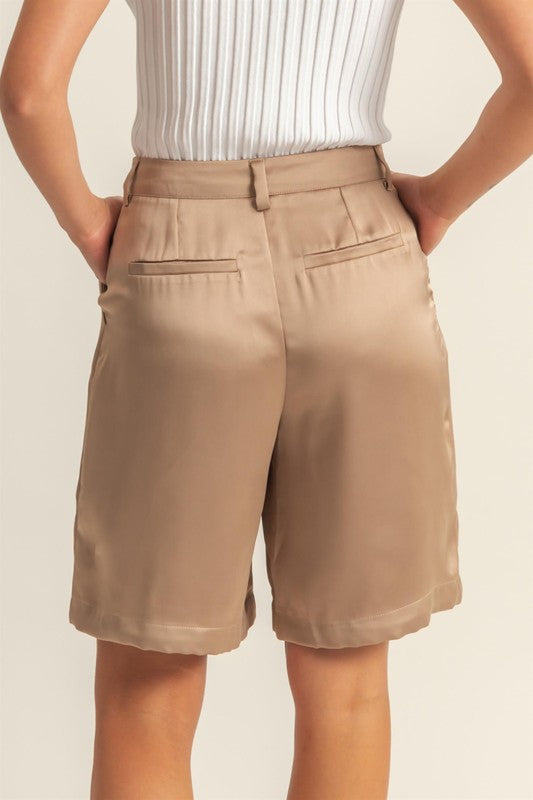 HYFVE High-Waist Pleated Satin Shorts - us.meeeshop