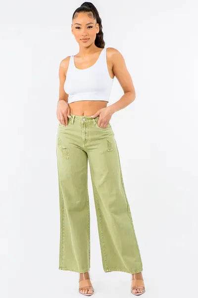 American Bazi High Waist Distressed Wide Leg Jeans - us.meeeshop