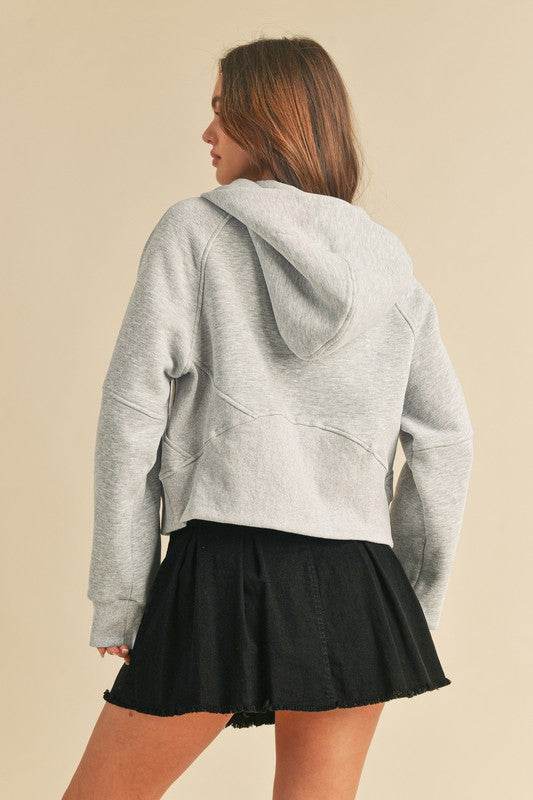 Aemi + Co Half Zip Raglan Sleeve Hoodie with Kangaroo Pocket in Light Gray - us.meeeshop