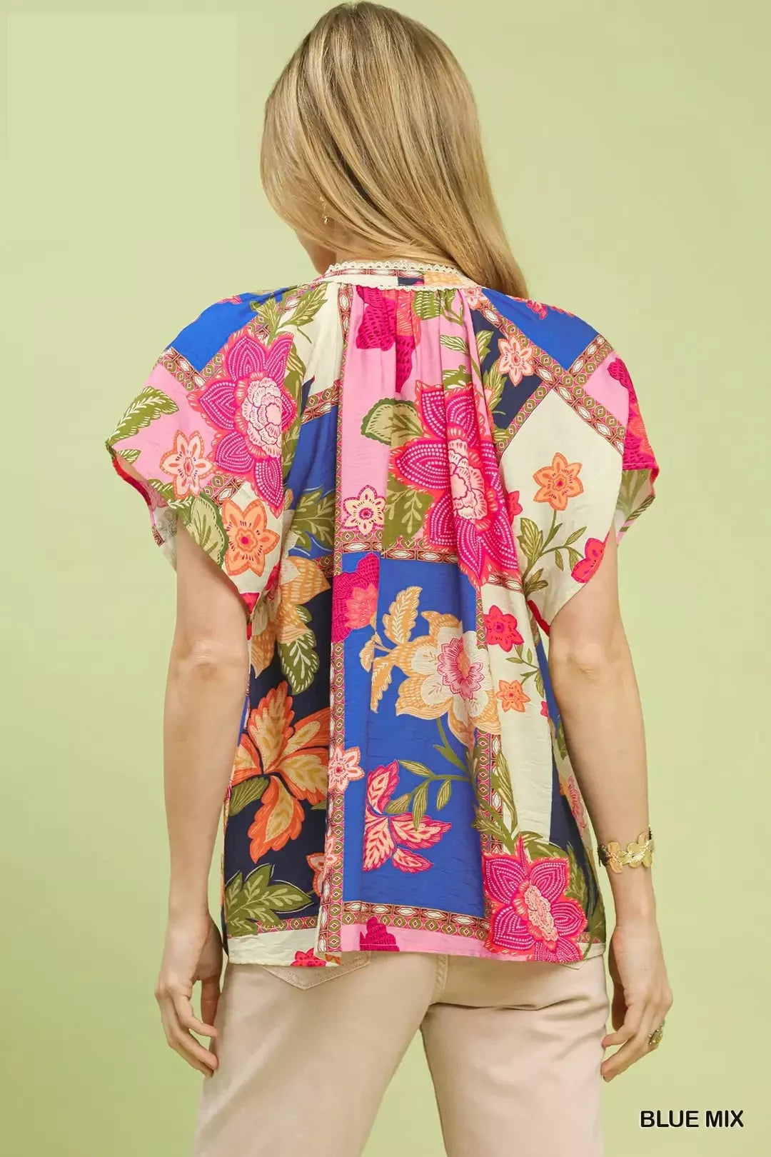 umgee mix floral Umgee Mix Floral Patchwork Tassel Tie Top view 3 (top) - shop at us.meeeshop