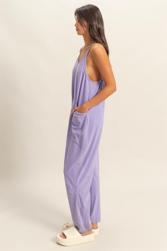 HYFVE Relaxed Fit Mineral Washed Overalls with Pockets in Lavender - us.meeeshop